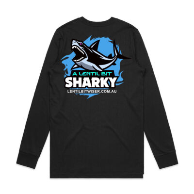 Mens Longsleeve T White_Text_Back_Sharky Thumbnail