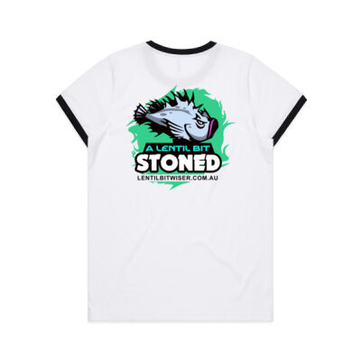 Ladies Ringer T_Black Text_Back_Stoned Thumbnail